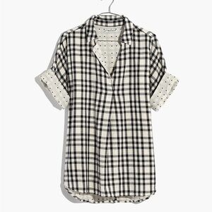 MADEWELL Courier Button-Back Shirt in Double Faced Plaid size XS wears like a S